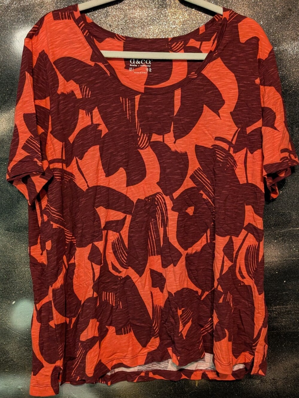 Red-Burgundy Abstract Print Short Sleeve Top